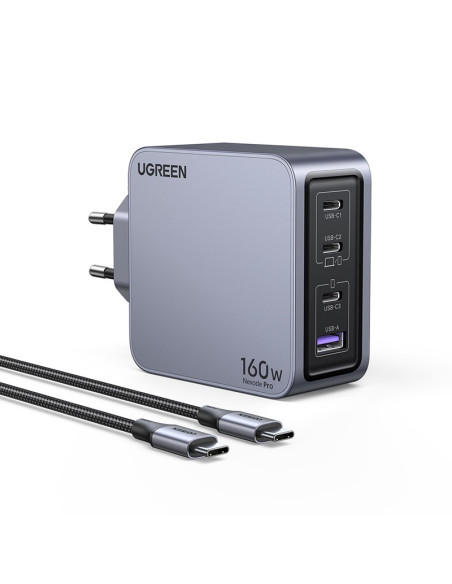 Ugreen Nexode Pro 160W Gan Charger With Usb-C Cable Uniwersalne Czarny, Szary Prąd Przemienny Szybkie Ładowanie Wewnętrzna