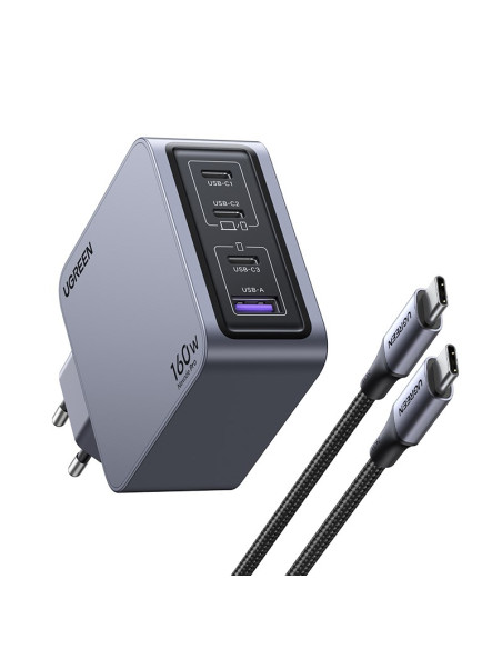 Ugreen Nexode Pro 160W Gan Charger With Usb-C Cable Uniwersalne Czarny, Szary Prąd Przemienny Szybkie Ładowanie Wewnętrzna