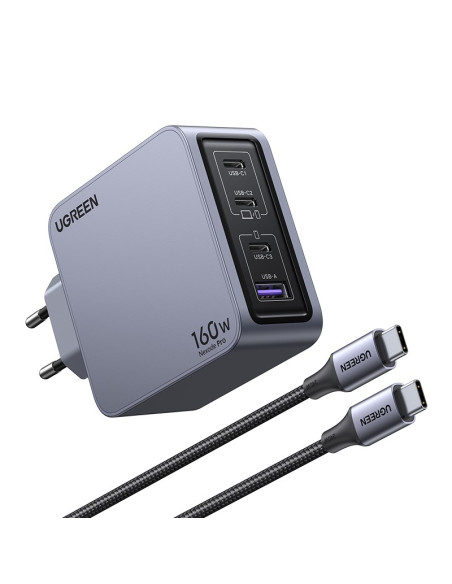 Ugreen Nexode Pro 160W Gan Charger With Usb-C Cable Uniwersalne Czarny, Szary Prąd Przemienny Szybkie Ładowanie Wewnętrzna