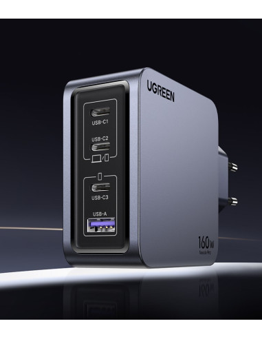 Ugreen Nexode Pro 160W Gan Charger With Usb-C Cable Uniwersalne Czarny, Szary Prąd Przemienny Szybkie Ładowanie Wewnętrzna