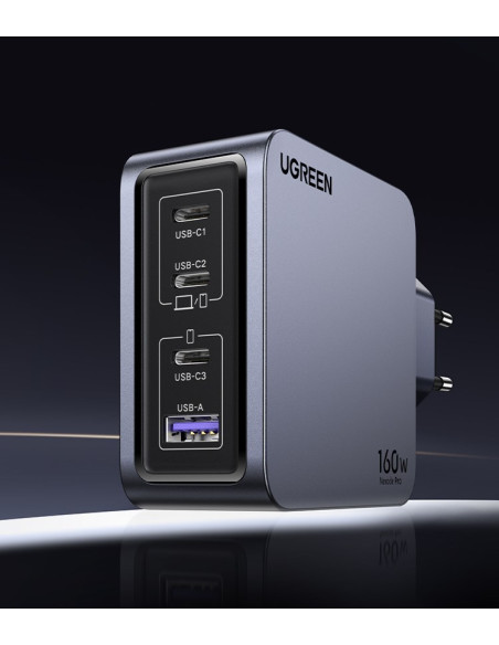 Ugreen Nexode Pro 160W Gan Charger With Usb-C Cable Uniwersalne Czarny, Szary Prąd Przemienny Szybkie Ładowanie Wewnętrzna
