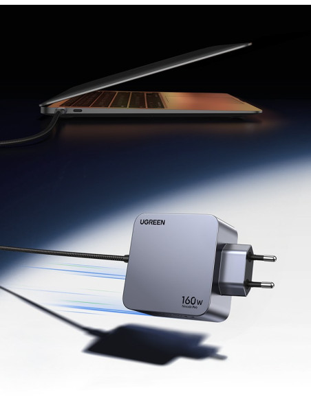 Ugreen Nexode Pro 160W Gan Charger With Usb-C Cable Uniwersalne Czarny, Szary Prąd Przemienny Szybkie Ładowanie Wewnętrzna