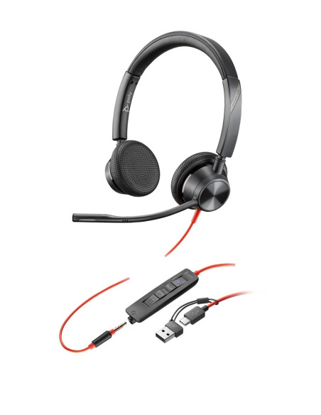 Hp Poly Zestaw Słuchawkowy Stereo Poly Blackwire 3325 Usb-C Z Certyfikatem Microsoft Teams + Wtyczka 3,5 Mm + Przejściówka Usb-C