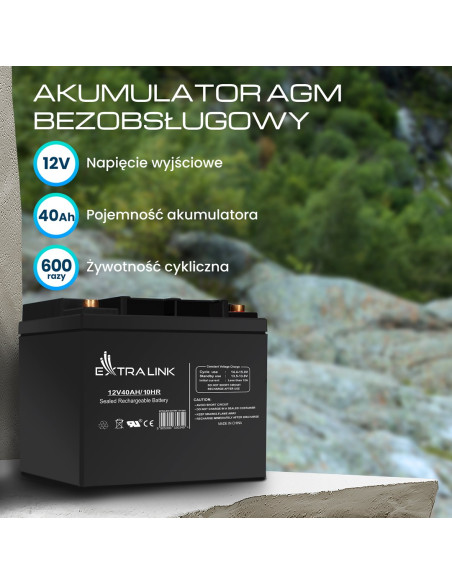 Extralink Akumulator Bezobsługowy Agm 12V 40Ah