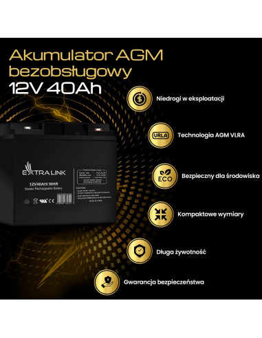 Extralink Akumulator Bezobsługowy Agm 12V 40Ah
