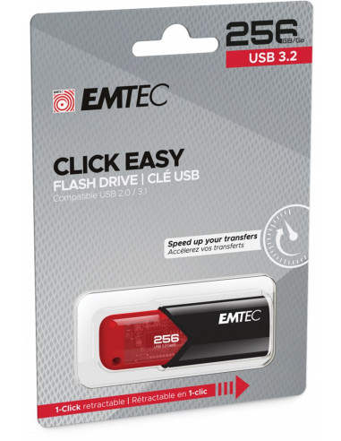 Emtec Click Easy Pamięć Usb 256 Gb Usb Typu-A 3.2 Gen 1 (3.1 Gen 1) Czarny, Czerwony