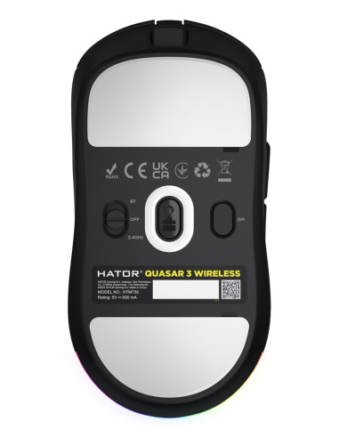 Hator Quasar 3 Wireless Myszka Gaming Oburęczny Rf Wireless + Bluetooth + Usb Type-A Optyczny 12000 Dpi