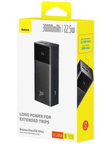 Powerbank Baseus Enerfill Fp41 30000Mah 22.5W Z Kablem Baseus Simple Usb-A - Usb-C 3A 30Cm - Czarny