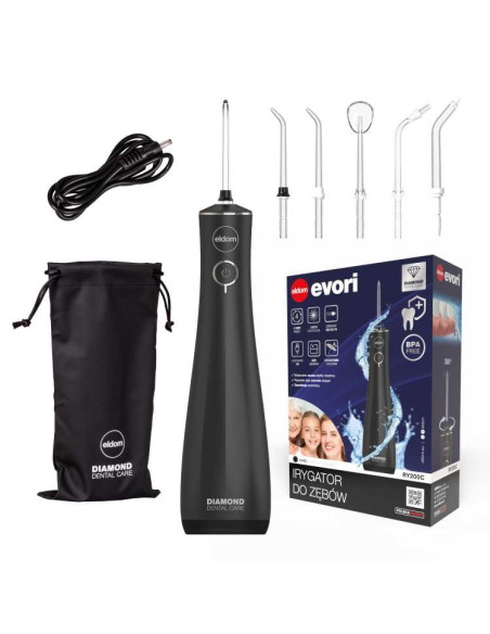 Eldom Irygator Ry200C 230 Ml Bezprzewodowy, Czas Prcy 60 Min. Czas Ładowania Ok. 6 H ,Etui Podróżne, Przewód Usb, Ipx7 Czarny