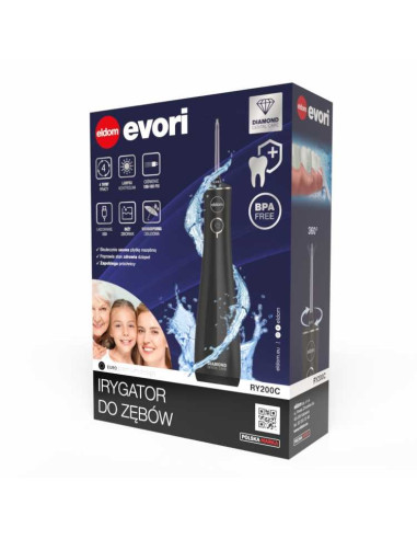 Eldom Irygator Ry200C 230 Ml Bezprzewodowy, Czas Prcy 60 Min. Czas Ładowania Ok. 6 H ,Etui Podróżne, Przewód Usb, Ipx7 Czarny