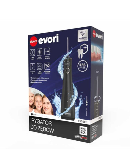 Eldom Irygator Ry200C 230 Ml Bezprzewodowy, Czas Prcy 60 Min. Czas Ładowania Ok. 6 H ,Etui Podróżne, Przewód Usb, Ipx7 Czarny