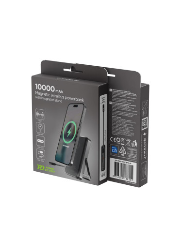 Gembird Bezprzewodowy Powerbank Magnetyczny 15 W Ze Zintegrowaną Podstawką 10000 Mah, Czarny