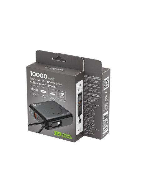 Gembird Powerbank 10000 Mah, Szybkie Ładowanie 20 W, Ładowanie Bezprzewodowe Czarny