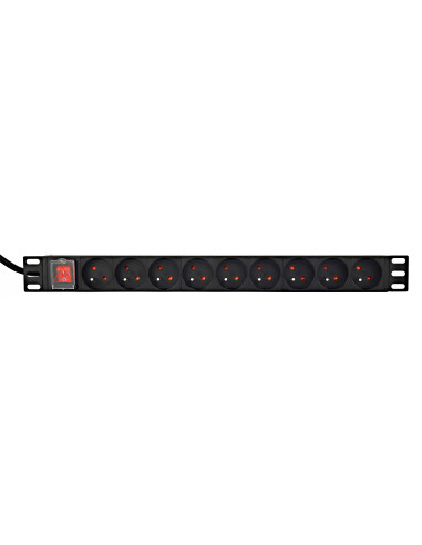 Gembird Listwa Zasilająca Rack 19" Pdu 1U, 16A, 9X Gniazdo French, Wtyk Fr, Kabel 2M