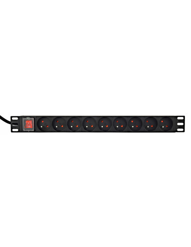 Gembird Listwa Zasilająca Rack 19" Pdu 1U, 16A, 9X Gniazdo French, Wtyk Fr, Kabel 2M