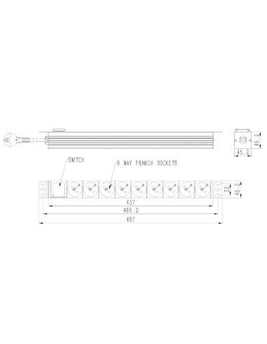 Gembird Listwa Zasilająca Rack 19" Pdu 1U, 16A, 9X Gniazdo French, Wtyk Fr, Kabel 2M