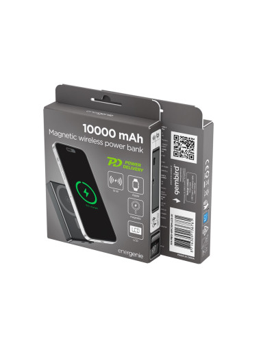 Gembird Bezprzewodowy Powerbank Magnetyczny 15W Z Wyświetlaczem Lcd 10000 Mah, Czarny