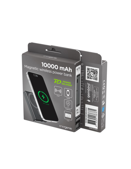 Gembird Bezprzewodowy Powerbank Magnetyczny 15W Z Wyświetlaczem Lcd 10000 Mah, Czarny