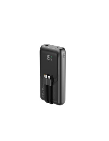 Gembird Powerbank O Pojemności 20000Mah, Szybkie Ładowanie 20W, Wyświetlacz Lcd, Zintegrowane Kable Kolor Czarny