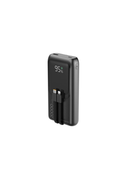 Gembird Powerbank O Pojemności 20000Mah, Szybkie Ładowanie 20W, Wyświetlacz Lcd, Zintegrowane Kable Kolor Czarny