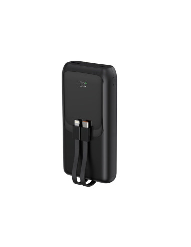 Gembird Powerbank O Pojemności 20000Mah, Szybkie Ładowanie 20W, Wyświetlacz Lcd, Zintegrowane Kable Kolor Czarny
