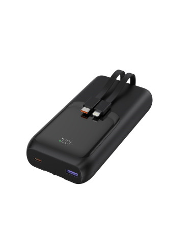 Gembird Powerbank O Pojemności 20000Mah, Szybkie Ładowanie 20W, Wyświetlacz Lcd, Zintegrowane Kable Kolor Czarny