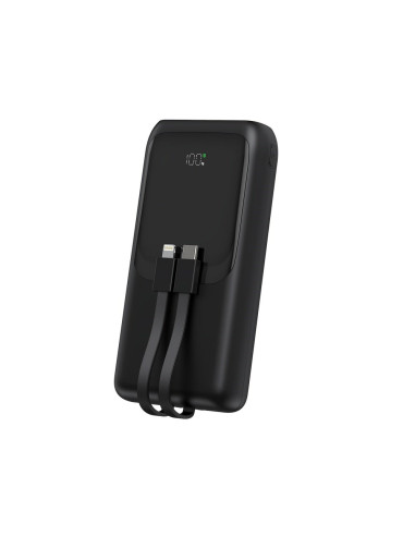 Gembird Powerbank O Pojemności 20000Mah, Szybkie Ładowanie 20W, Wyświetlacz Lcd, Zintegrowane Kable Kolor Czarny