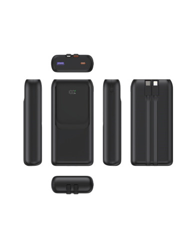 Gembird Powerbank O Pojemności 20000Mah, Szybkie Ładowanie 20W, Wyświetlacz Lcd, Zintegrowane Kable Kolor Czarny