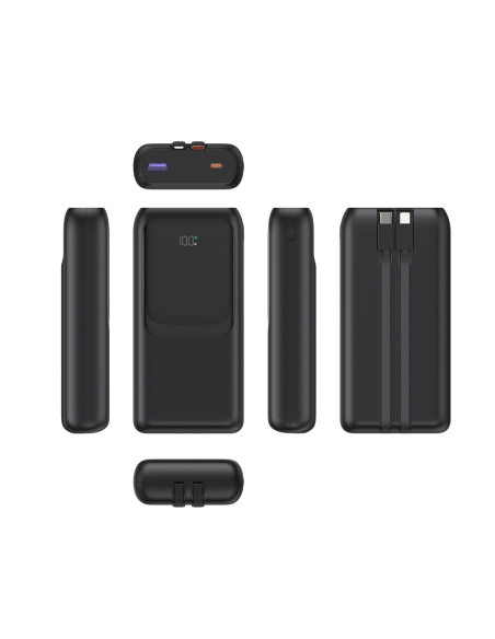 Gembird Powerbank O Pojemności 20000Mah, Szybkie Ładowanie 20W, Wyświetlacz Lcd, Zintegrowane Kable Kolor Czarny