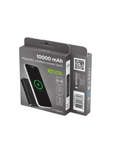 Gembird Bezprzewodowy Powerbank Magnetyczny 15W 10000 Mah, Czarny
