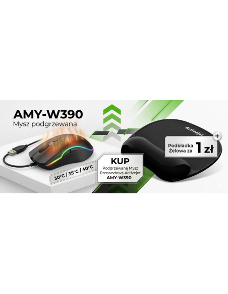 Activejet Mysz Podgrzewana Amy-W390 + Activejet Podkładka Pod Mysz Czarna Żelowa Za 1 Zł