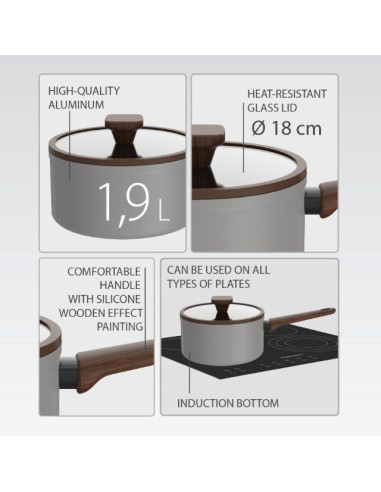 Rondel Z Pokrywką 18Cm, 1,9L Mr-1211-18S Maestro Grey