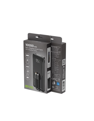 Gembird Powerbank O Pojemności 10000Mah Z Wyświetlaczem Lcd Zintegrowanymi Kablami Szybkim Ładowaniem Qc3.0 20W
