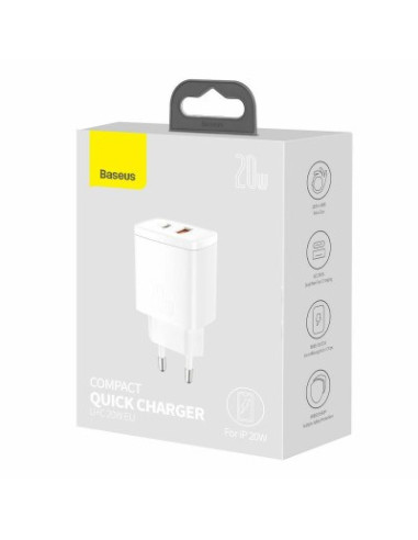 Baseus Ładowarka Sieciowa Usb, Usb-C (Biała)