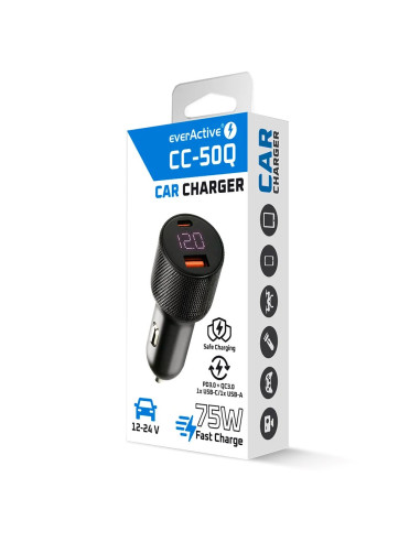 Everactive Ładowarka Samochodowa 1X Usb Qc3.0, 1 X Usb-C Pd 75W Czarna Cc-50Q
