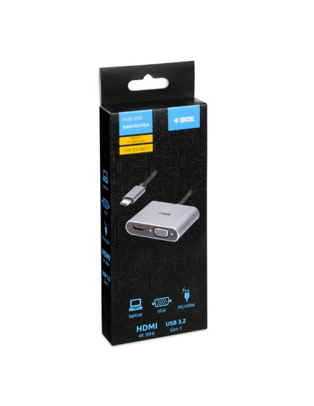 Hub Usb Typ-C 4W1 Usb 3.0 + Pd 100W + Hdmk 4K30Hz + Vga Fullhd