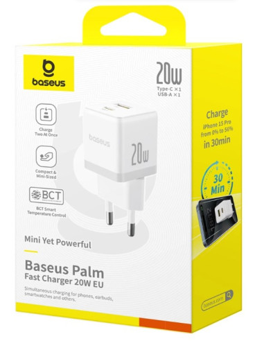 Ładowarka Sieciowa Baseus Palm 20W Usb-C Usb-A - Biała