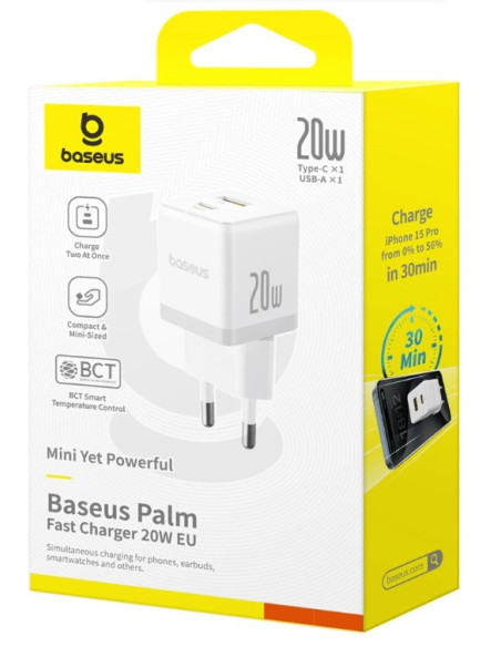Ładowarka Sieciowa Baseus Palm 20W Usb-C Usb-A - Biała