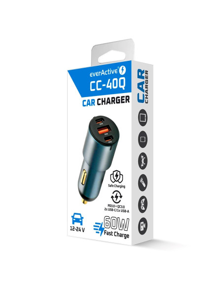 Everactive Ładowarka Samochodowa 1 X Usb Qc3.0, 2X Usb-C Pd 60W Czarna Cc-40Q
