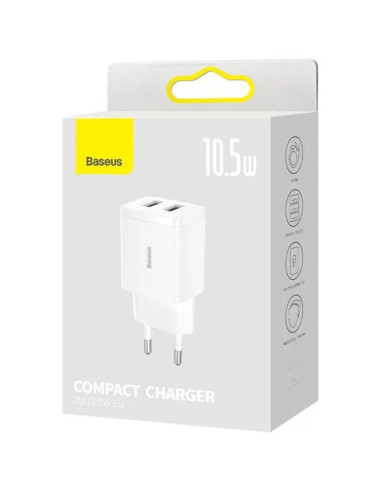 Baseus Compact Ładowarka Sieciowa 2X Usb 10.5W Biały (Ccxj010202)