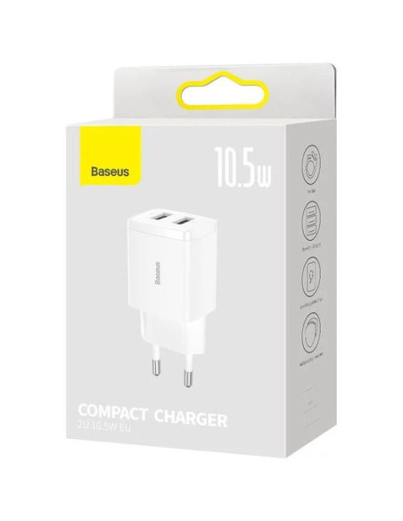 Baseus Compact Ładowarka Sieciowa 2X Usb 10.5W Biały (Ccxj010202)