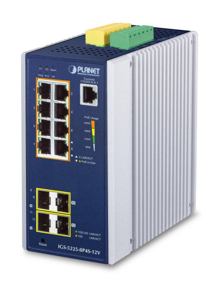 Planet Industrial 8-Port Ge Poe+ 2*1G Sfp+ 2*2,5G Sfp - 8-Port Zarządzany L2+ Gigabit Ethernet (10/100/1000) Obsługa Poe Alumini