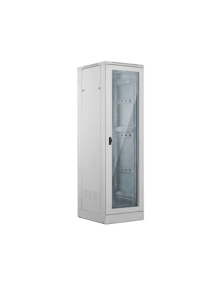Szafa 24U 600X600, Drzwi Przednie Szklane, Drzwi Tylne Metalowe Pełne, Zamek, 4 Belki Nośne, Cokół W Zestawie, Do Samodzielnego 