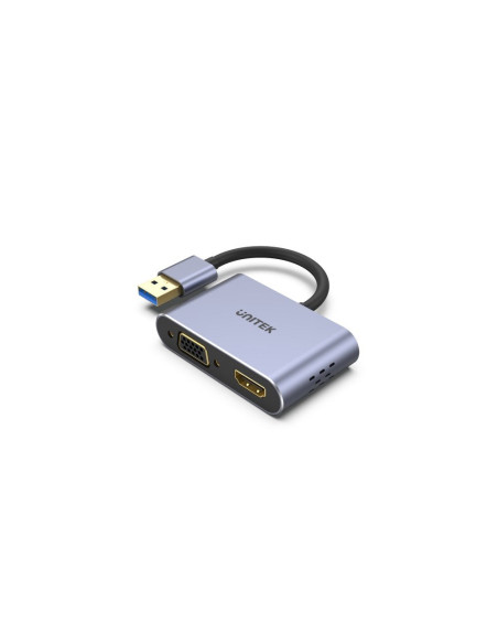 Unitek V1304A Adapter Kablowy 0,15 M Usb Typu-A Hdmi + Vga (D-Sub) Szary