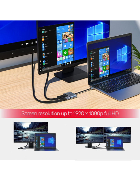 Unitek V1304A Adapter Kablowy 0,15 M Usb Typu-A Hdmi + Vga (D-Sub) Szary