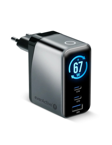 Everactive Ładowarka Sieciowa Gan 1 X Usb, 2 X Usb-C Quick Charge 4+ 67W Czarna Sc-670Q