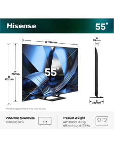 Hisense 55U7Se 139,7 Cm (55") 4K Ultra Hd Smart Tv Wi-Fi Czarny