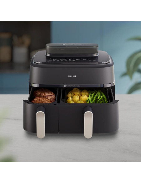 Philips 5000 Series Na551/00 Frytkownica Podwójny 9 L Autonomiczny 2750 W Frytkownica Na Gorące Powietrze Czarny, Srebrny