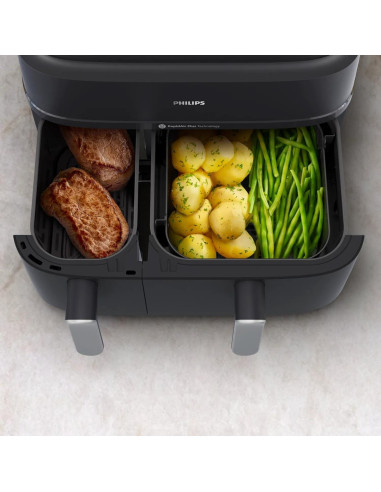 Philips 5000 Series Na551/00 Frytkownica Podwójny 9 L Autonomiczny 2750 W Frytkownica Na Gorące Powietrze Czarny, Srebrny