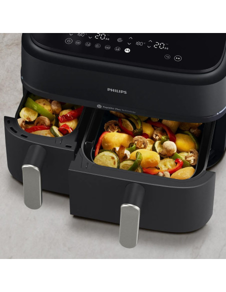 Philips 5000 Series Na551/00 Frytkownica Podwójny 9 L Autonomiczny 2750 W Frytkownica Na Gorące Powietrze Czarny, Srebrny